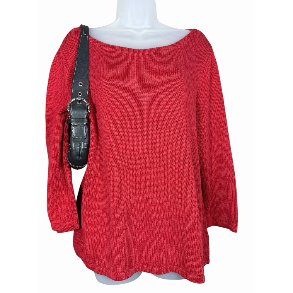 Lauren Ralph Lauren 100% Mercerized Cotton Red Boatneck Sweater Women's 1X